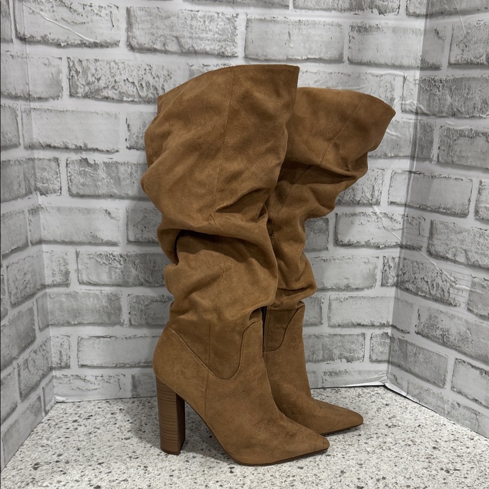 Express Tan Slouchy Heeled Boots
